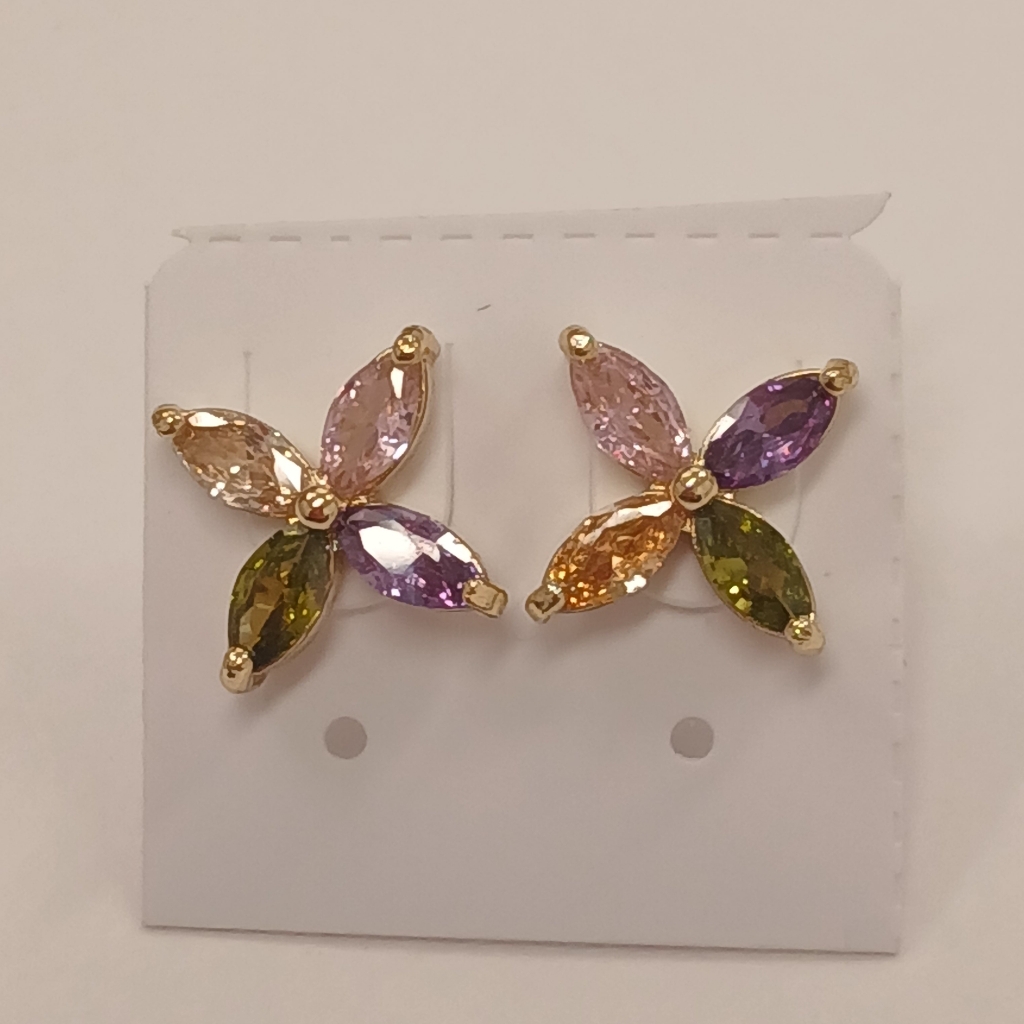 Pretty Bird 18k Rose Goldplated Rich Multicolor Floral Earrings Never Worn 15$